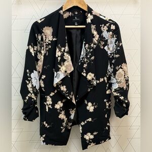Jules & Leopold Black Blazer Blue & Beige Floral Open Front Women’s SZ.M